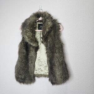 Jack Faux Fur Vest Women's Size S Brown Beige Satin Liner Glam Maximalism Winter